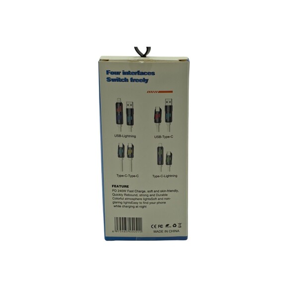 Multi Connector Charging Cable 6ft USB A USB C to USB C Lightning LED Tips White - Picture 3 of 8